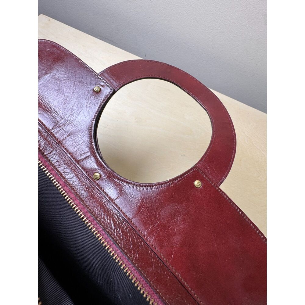 Etienne Aigner Oxblood Leather Lion Head Satchel Bag Vintage 60s 70s Avant Garde - Picture 9 of 14
